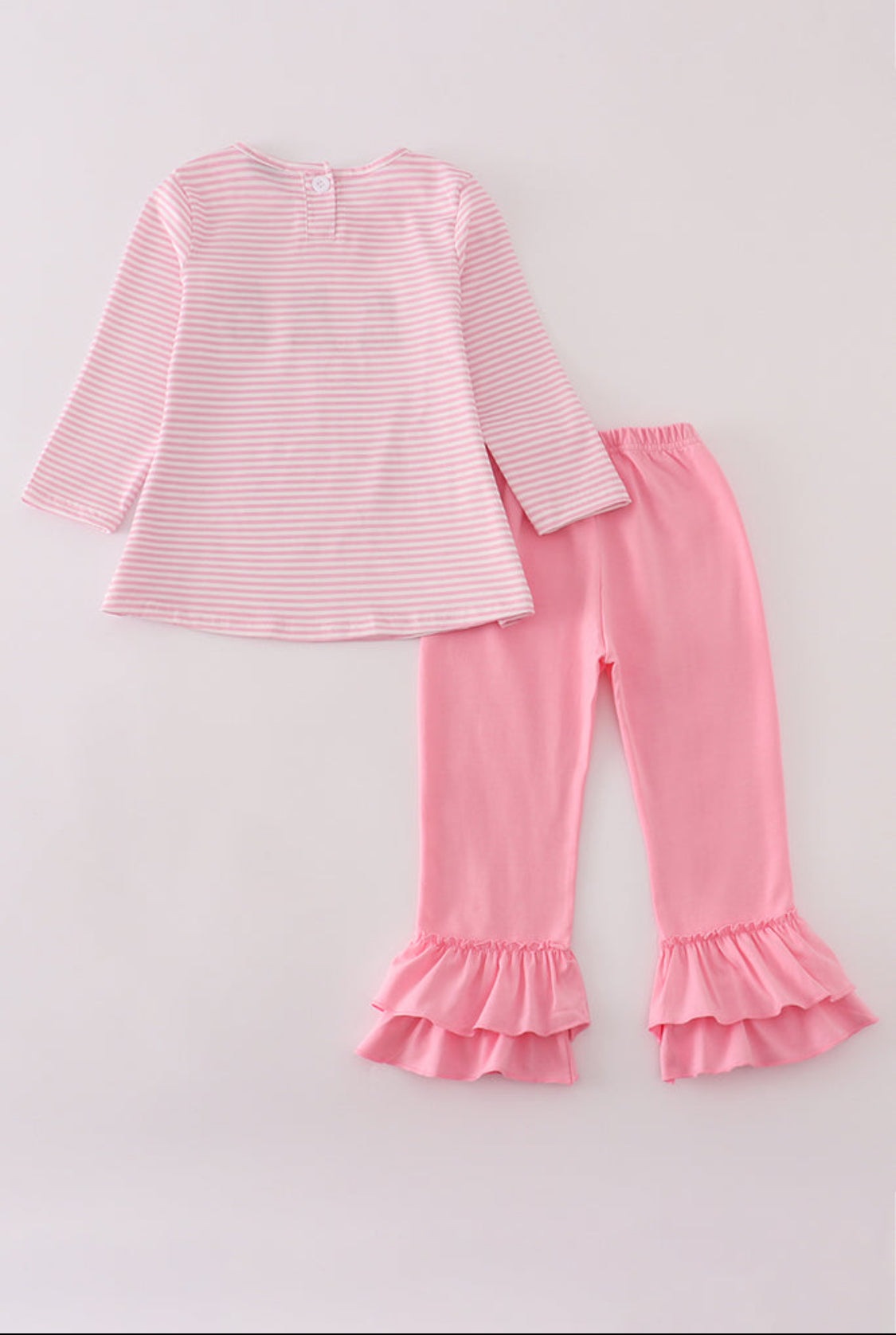 Pink Stripe Puppy Embroidery Ruffle Girl’s Pants Set