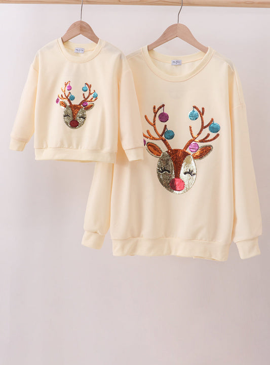 MOMMY & ME!!!  Beige Reindeer Sequin Sweatshirts