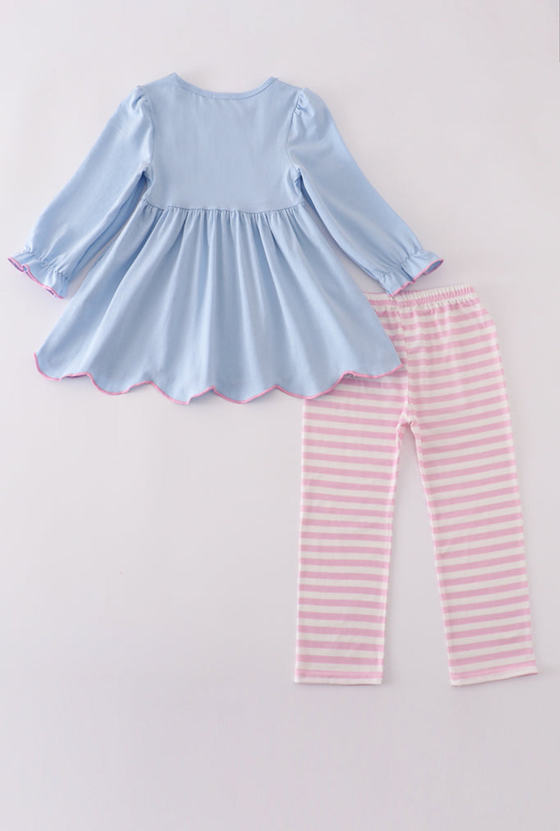 Blue Airplane Embroidery Stripe Ruffle Girl’s Pant Set