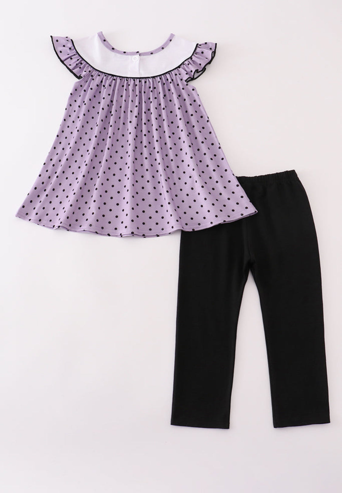 Purple Halloween Dot Witch Embroidery Girl’s Pants Set