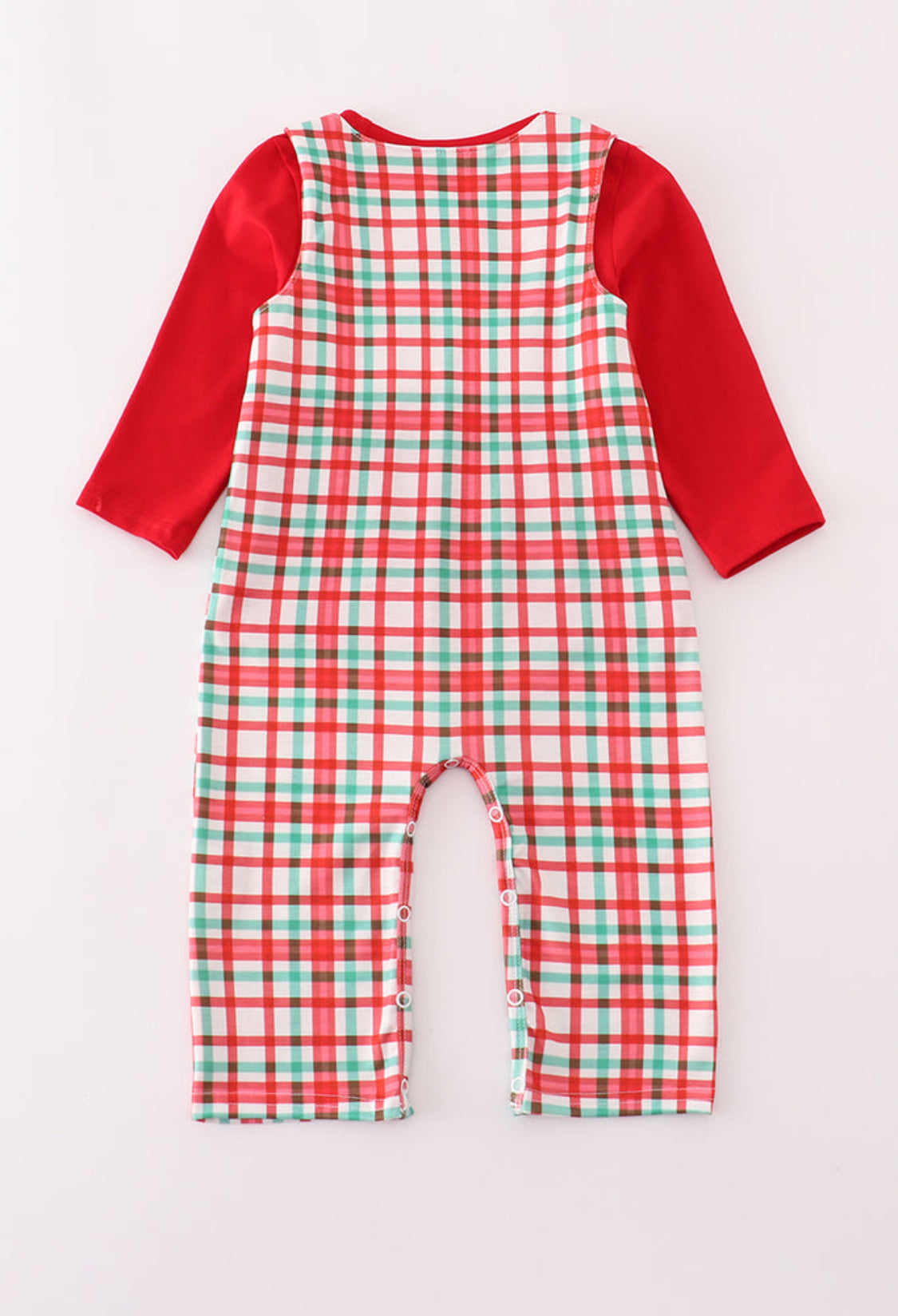 Red Santa Claus Embroidery Plaid Boy’s JonJon Set