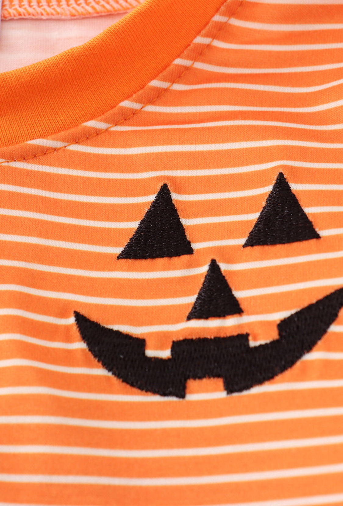 Orange Halloween Embroidery Stripe Boy’s Top