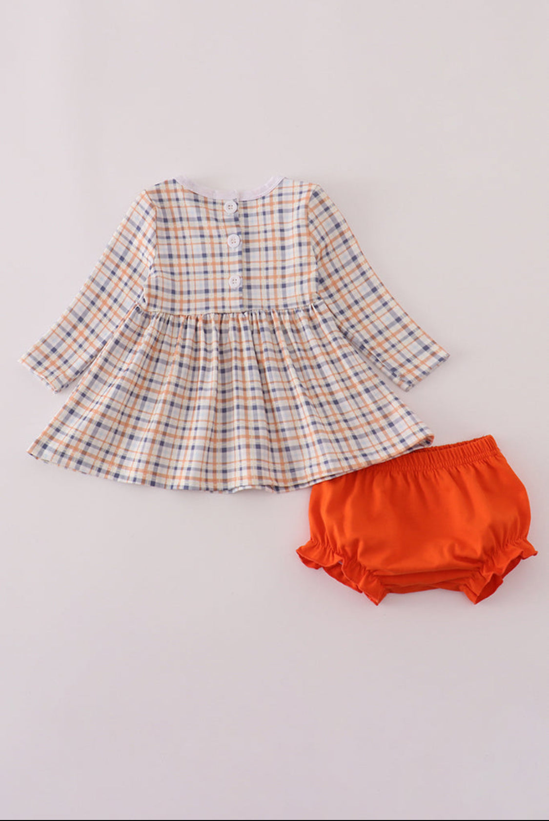 Orange Turkey Embroidery Plaid Girl’s Bloomer Set