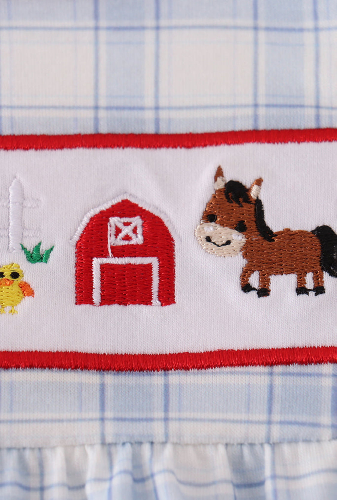 Blue Farm Embroidery Plaid Boy’s Bubble