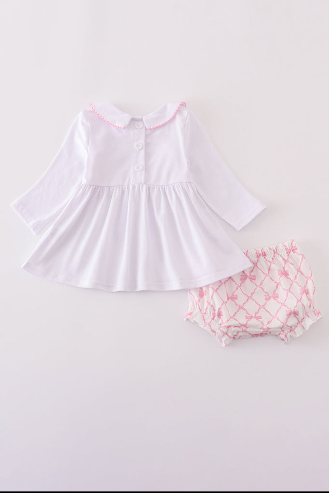 Pink Bow Smocked Girl’s Bloomer Set