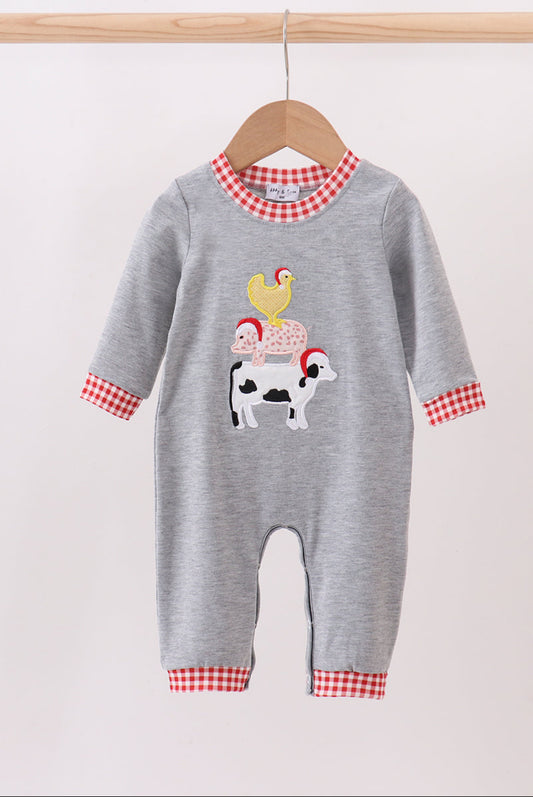 Gray Farm Appliqué Boy’s Romper