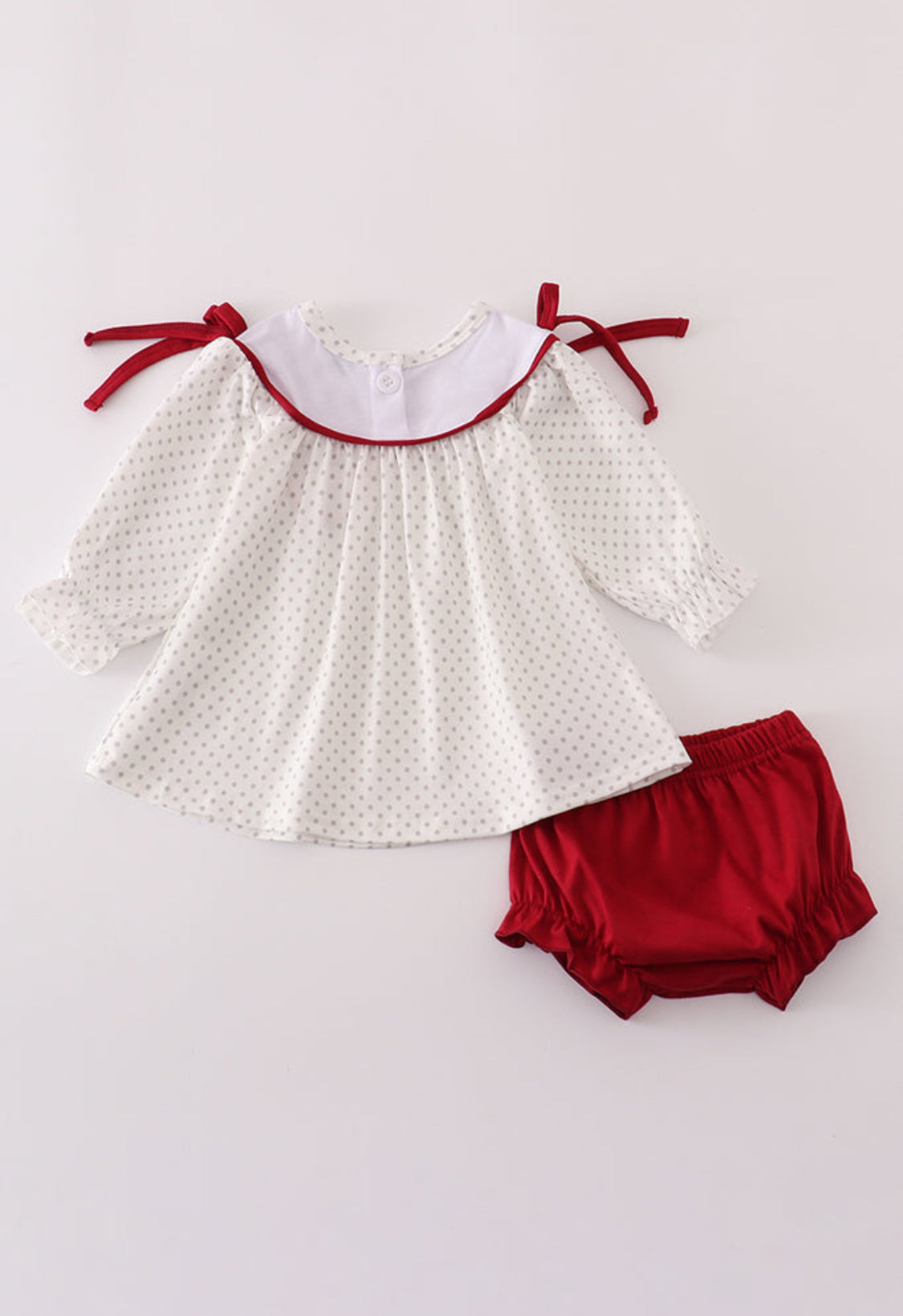 Maroon Alabama Embroidery Dot Girl’s Bloomer Set