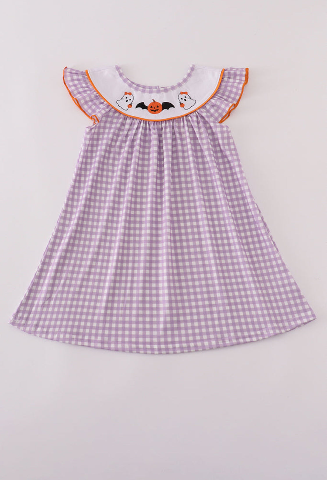 Purple Halloween Pumpkin Ghost Embroidery Dress