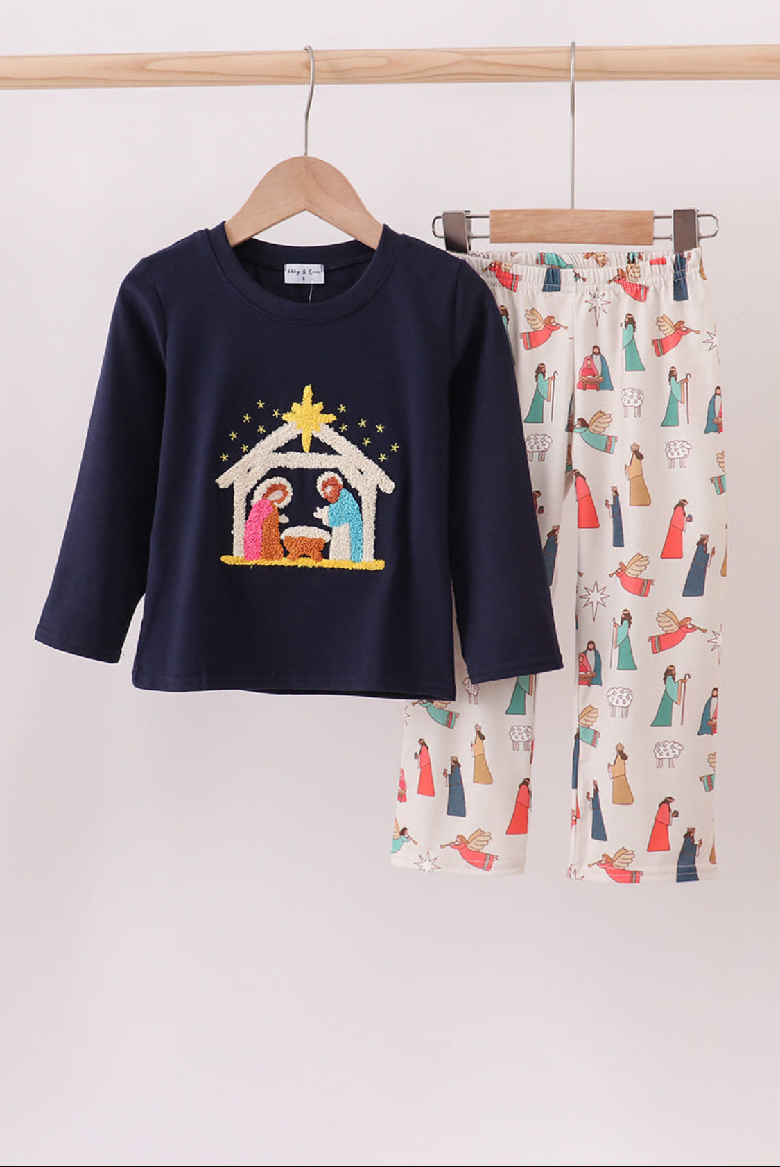 Navy Nativity French Knot Boy’s Pants Set