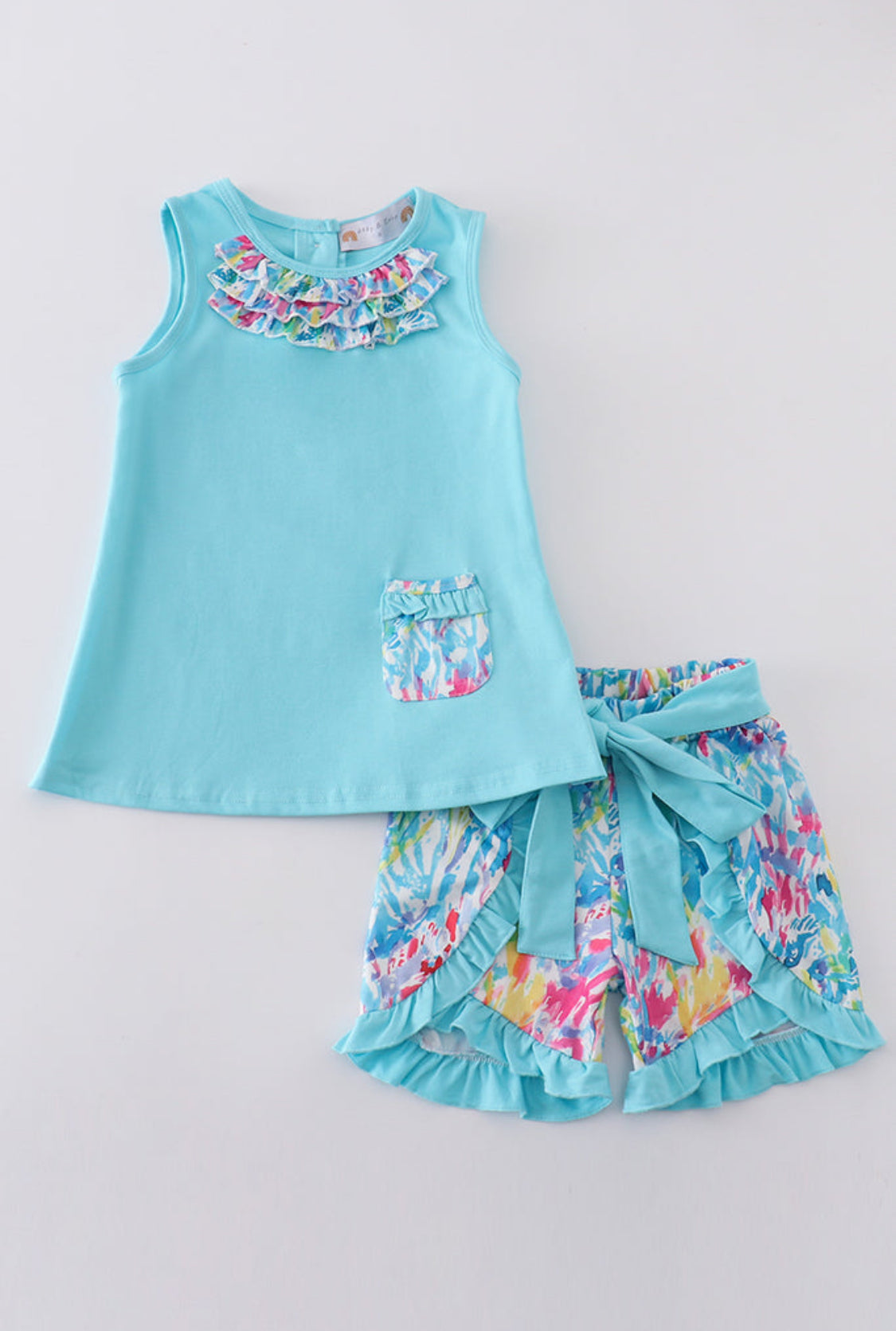 Mint Rainbow Splash Girl’s Short Set