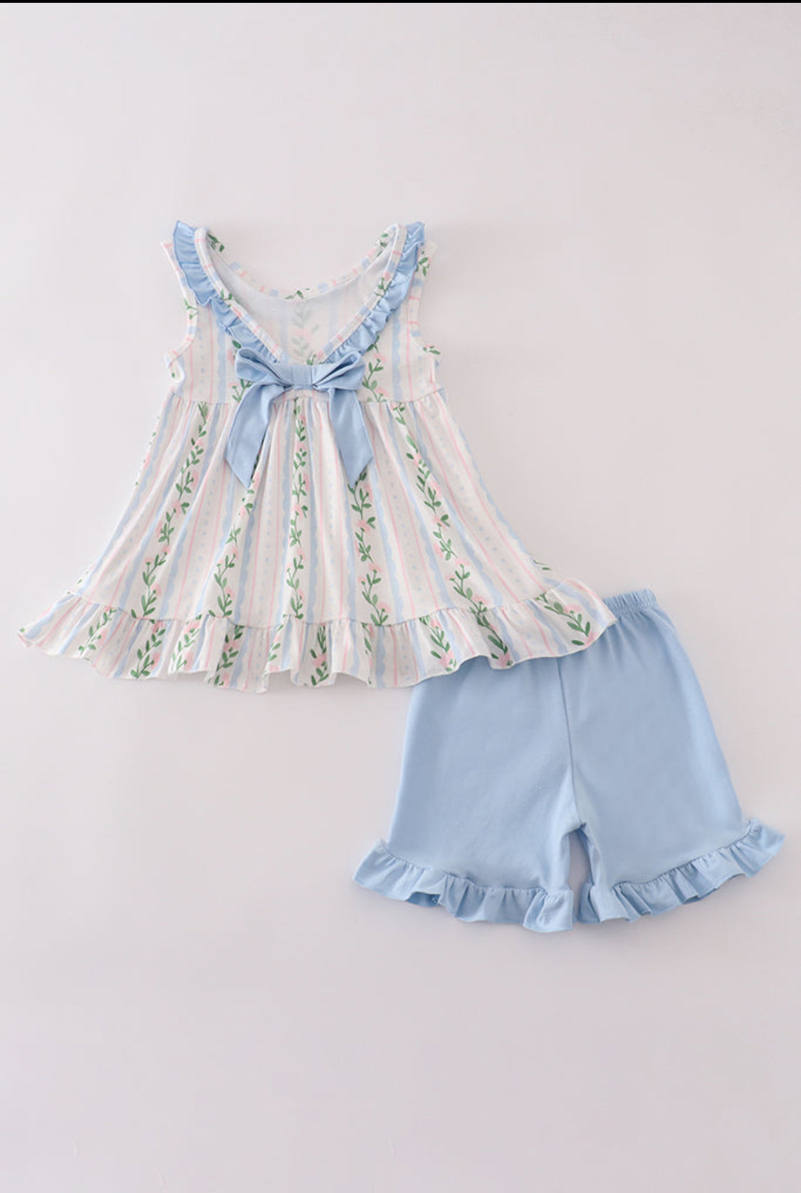 Blue Floral Print Ruffle Girl’s Short Set
