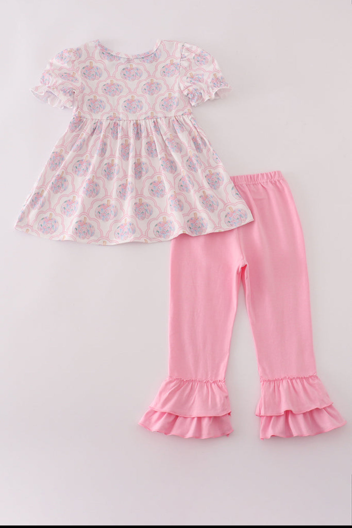 Pink Pumpkin Embroidery Ruffle Girl’s Pants Set