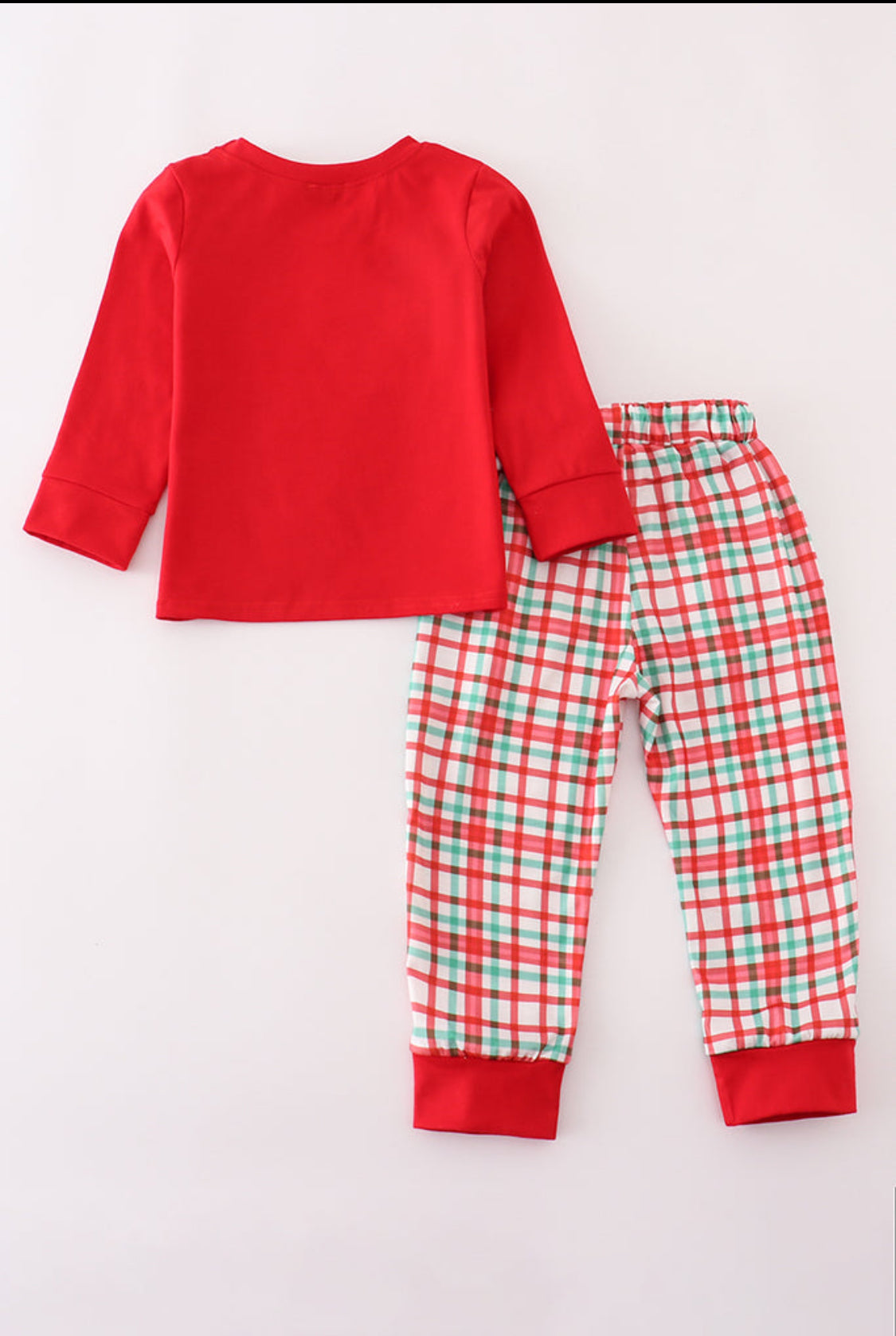 Red Santa Claus Embroidery Plaid Boy’s Pants Set