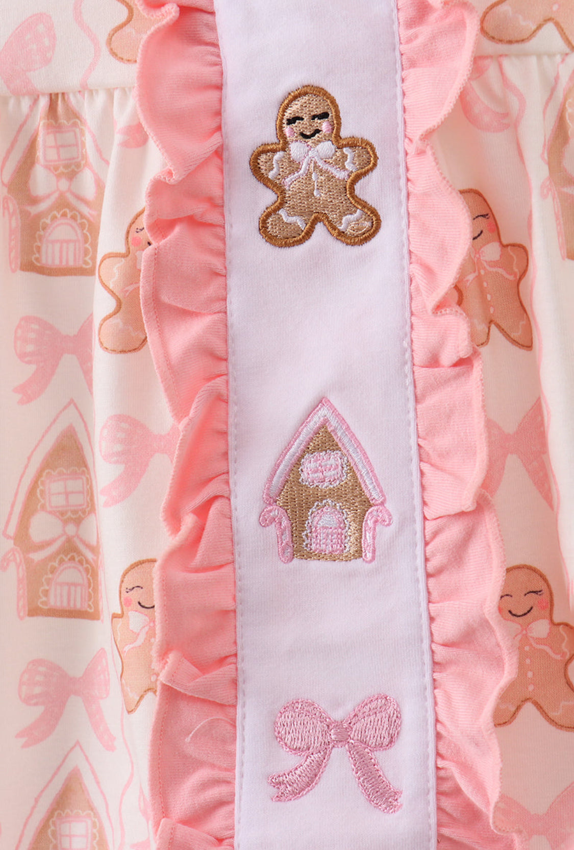 Pink Gingerbread Embroidery Ruffle Girl’s Bubble