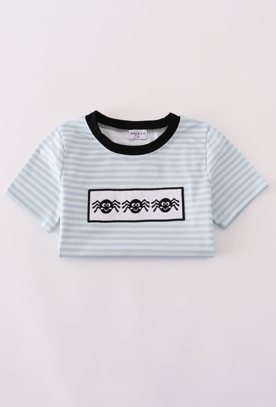 Blue Halloween Spider Embroidery Stripe Boy’s Top