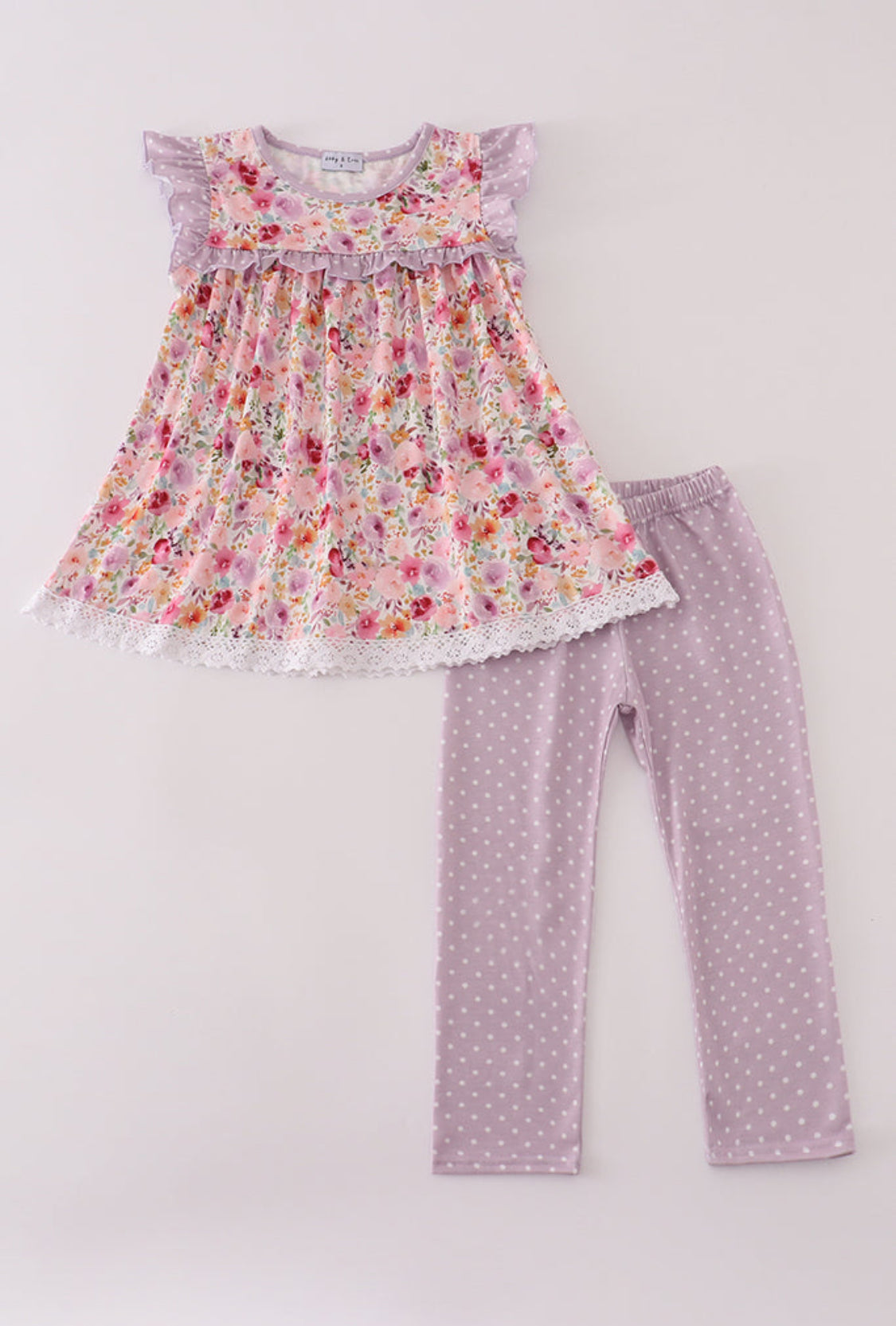 Purple Floral Print Ruffle Girl’s Pant Set