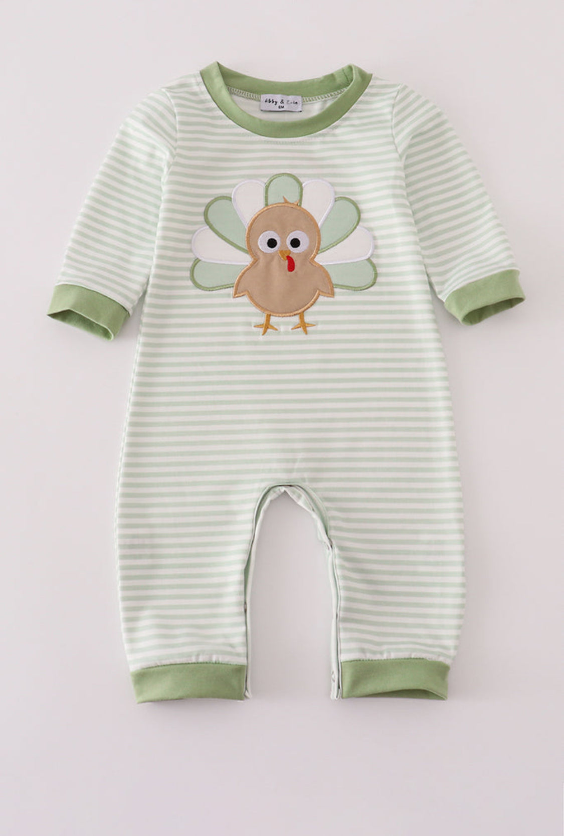 Sage Turkey Appliqué Stripe Boy’s Romper