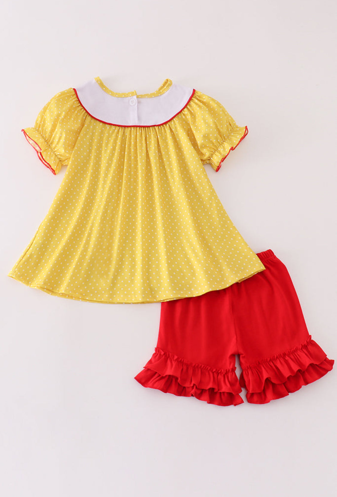 Yellow Character Embroidery Girl Short Set