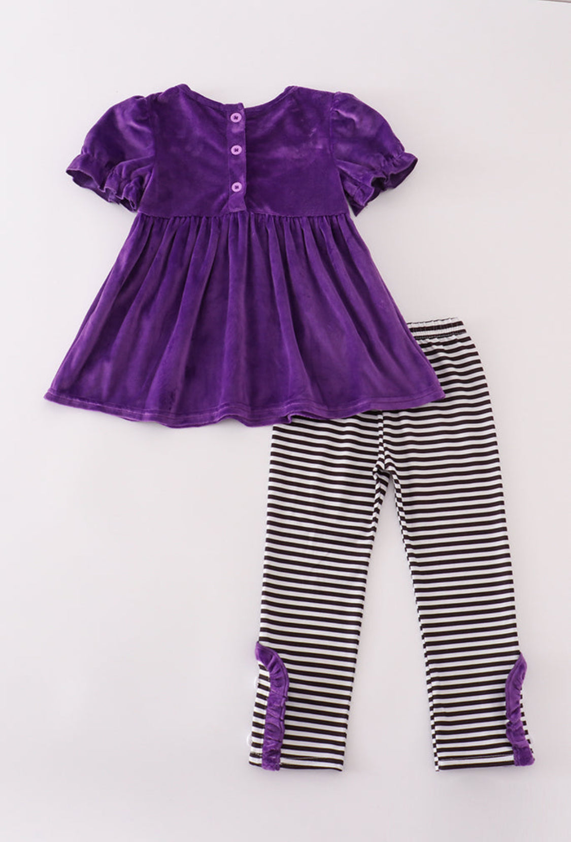 Purple Halloween Witch Appliqué Velvet Girl’s Pants Set