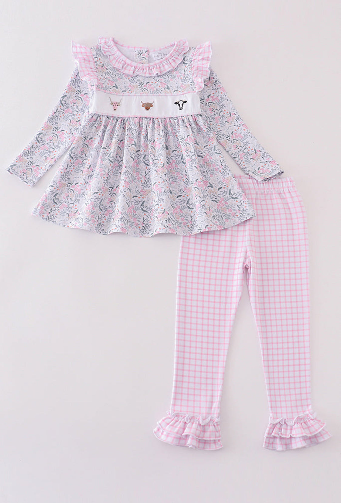 Premium Floral Print Cow Appliqué Girl’s Pant Set