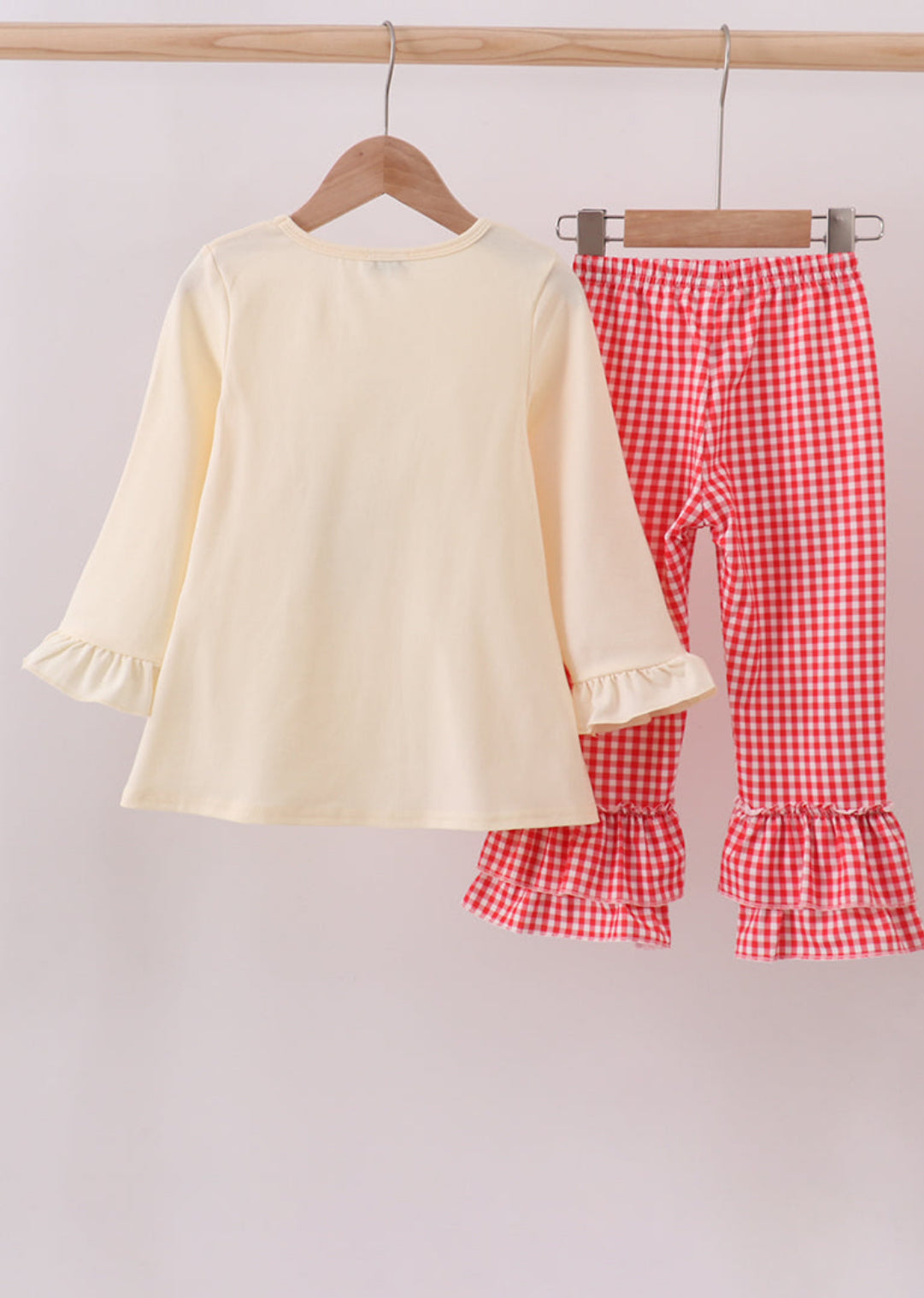 Beige Reindeer Sequin Ruffle Girl’s Pants Set