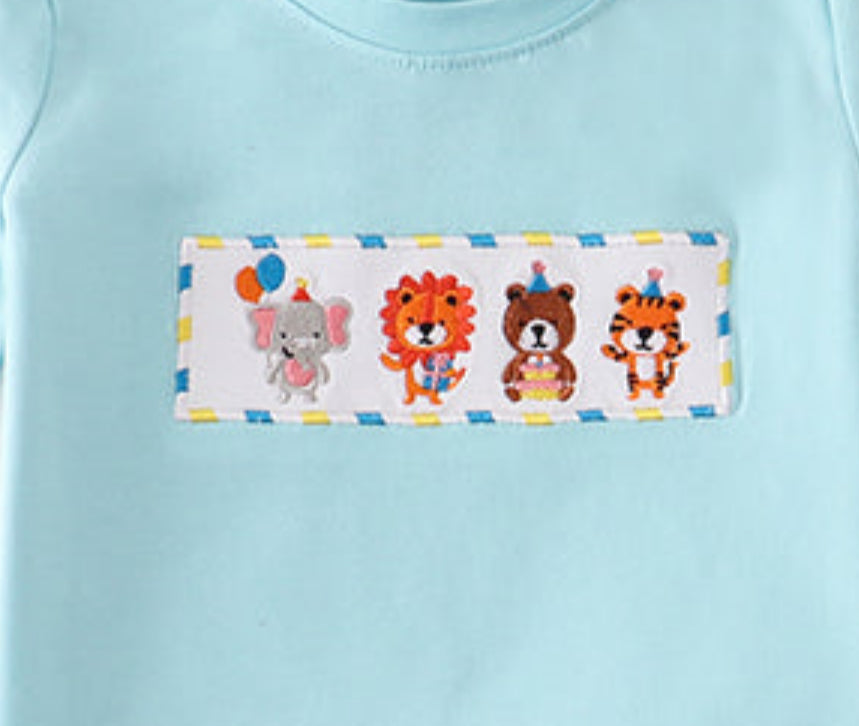 Blue Animals Birthday Embroidery Boy Set