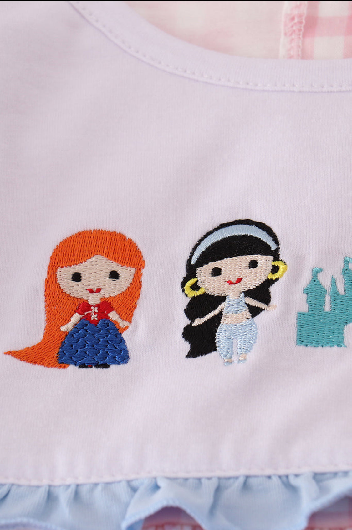 Pink Princess Castle Embroidery Gingham Girl’s Bloomer Set