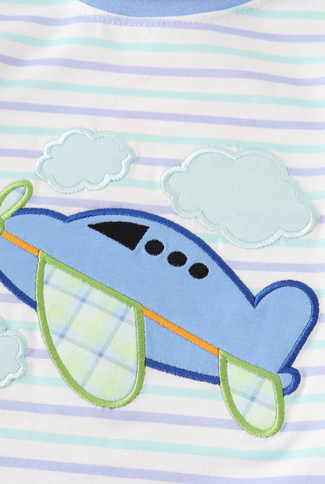 Blue Plane Appliqué Stripe Boy Set