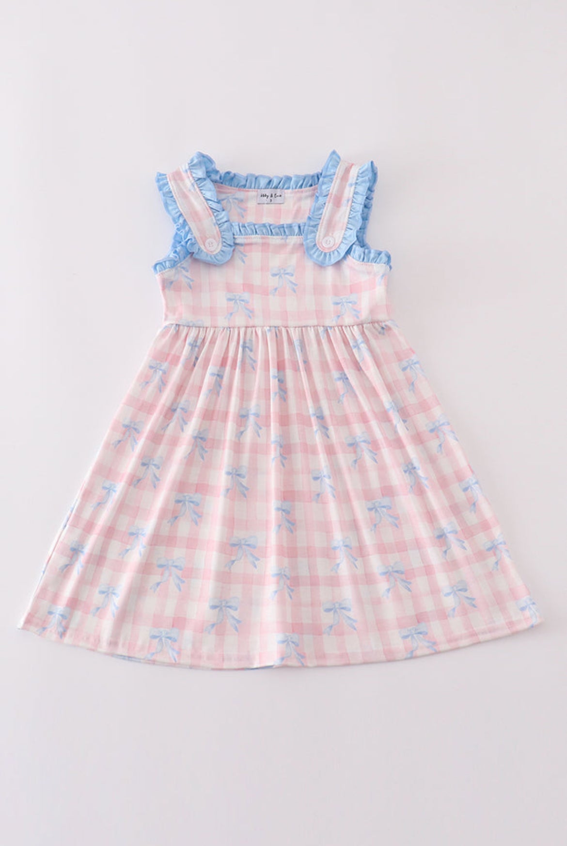 Girls Pink Plaid Bow Gingham Dress