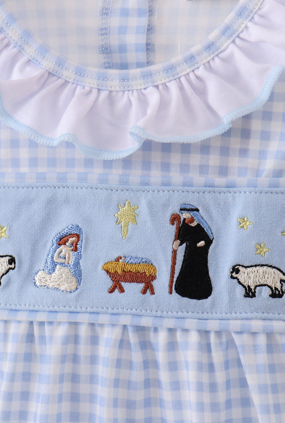 Blue Nativity Embroidery Girl’s Bubble