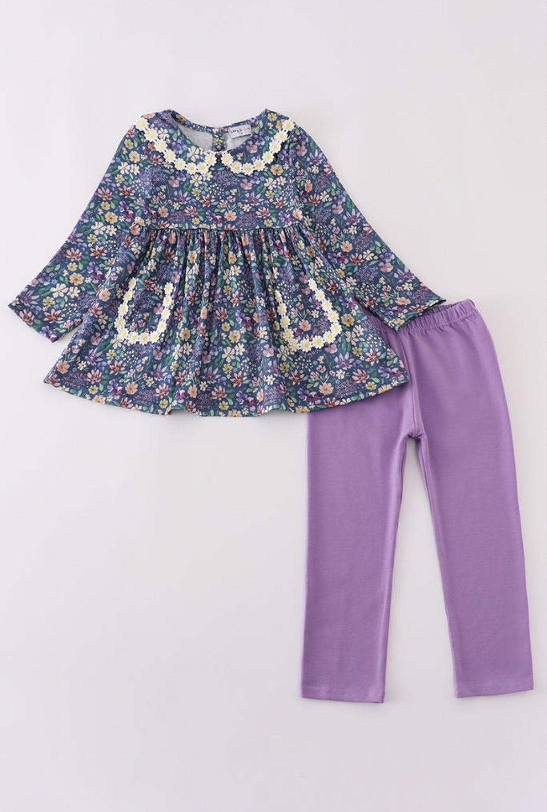 Purple Floral Lace Girl’s Pants Set