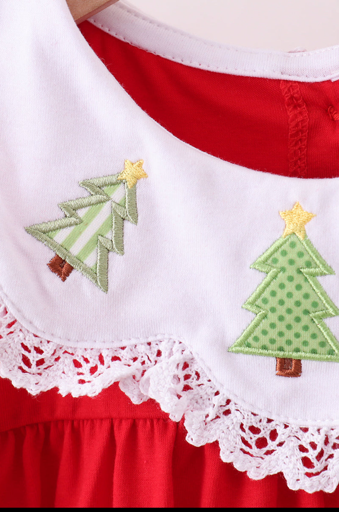 Red Christmas Tree Embroidery Ruffle Girl’s Pants Set