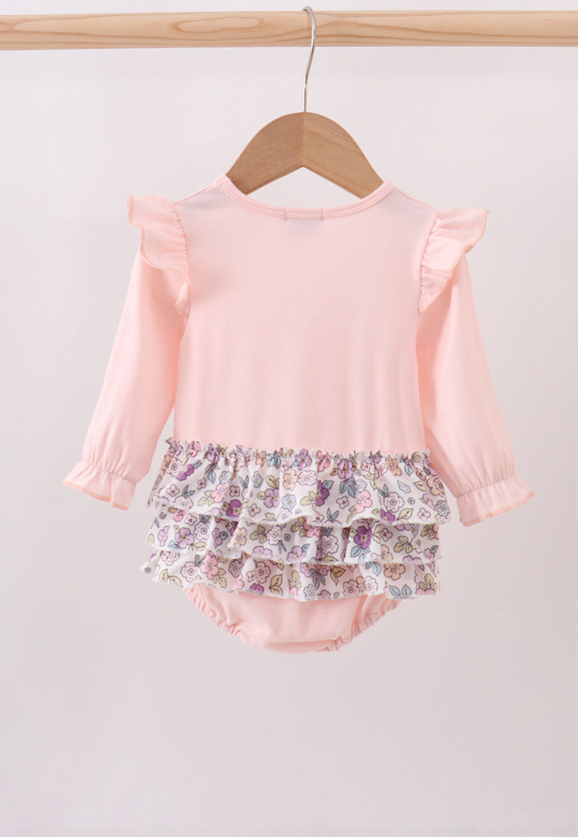 Pink Floral Bow Appliqué Ruffle Girl’s Bubble