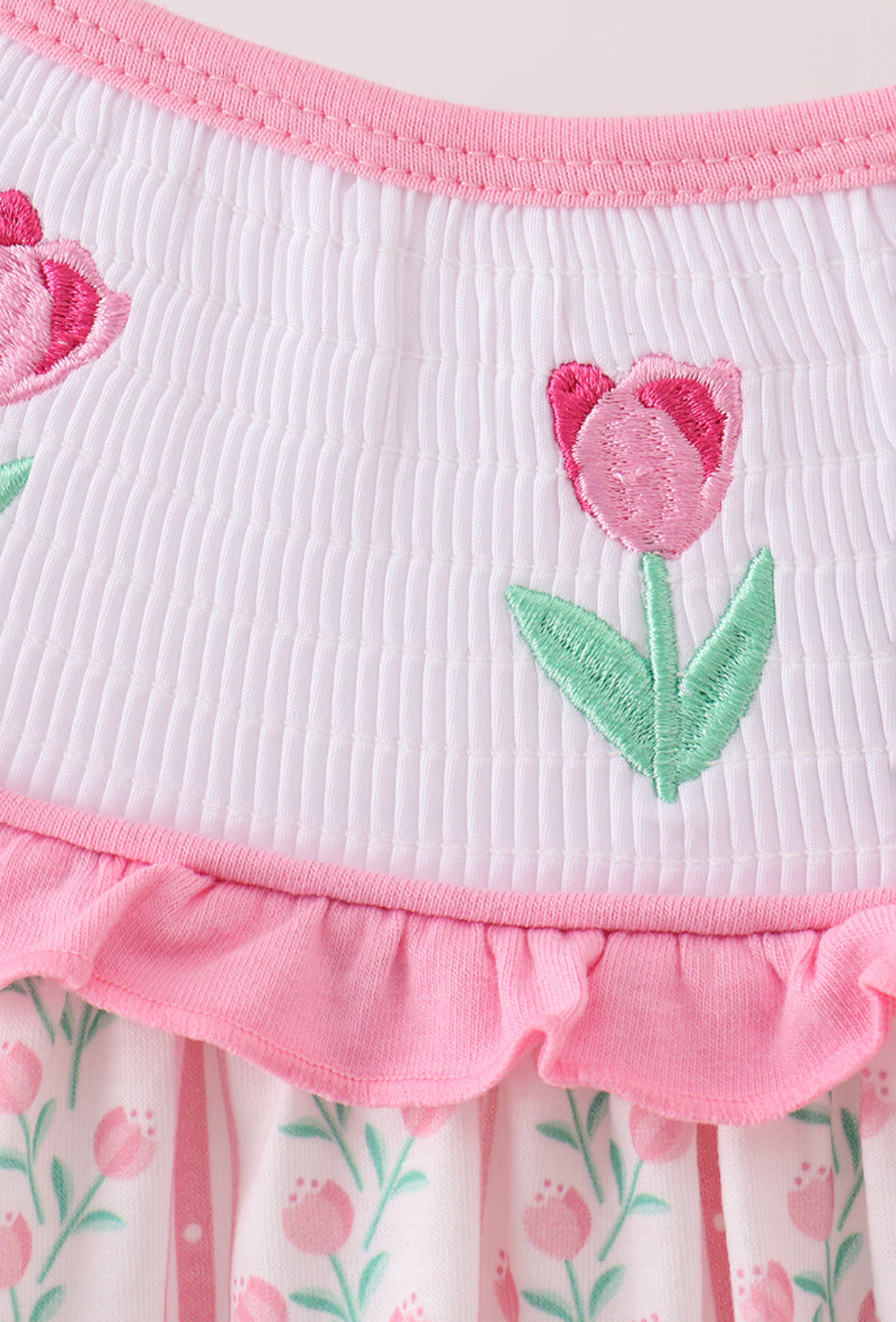 Floral Tulip Smocked Bow Girl’s Bubble