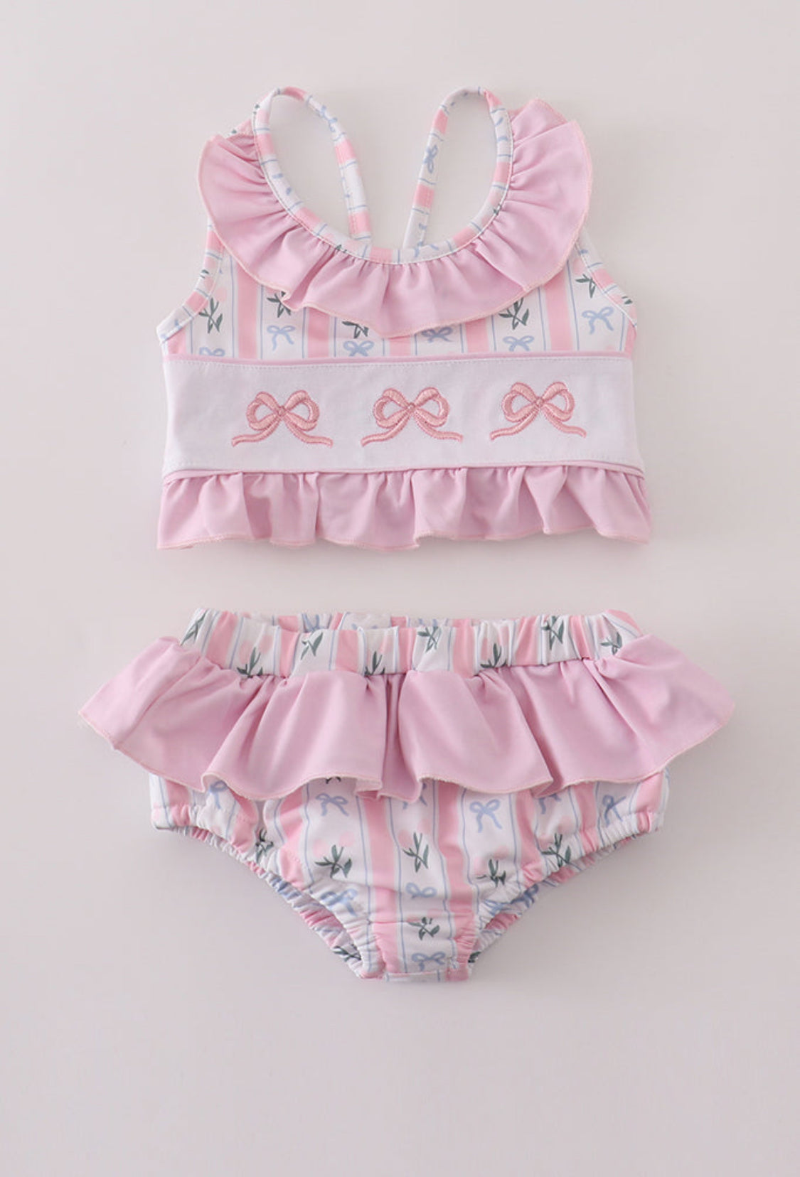 Pink Bow Embroidery 2pc swimsuit set UPF50+