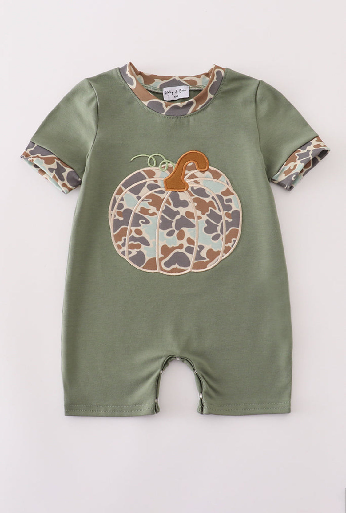 Camouflage Print Pumpkin Appliqué Boy’s Romper