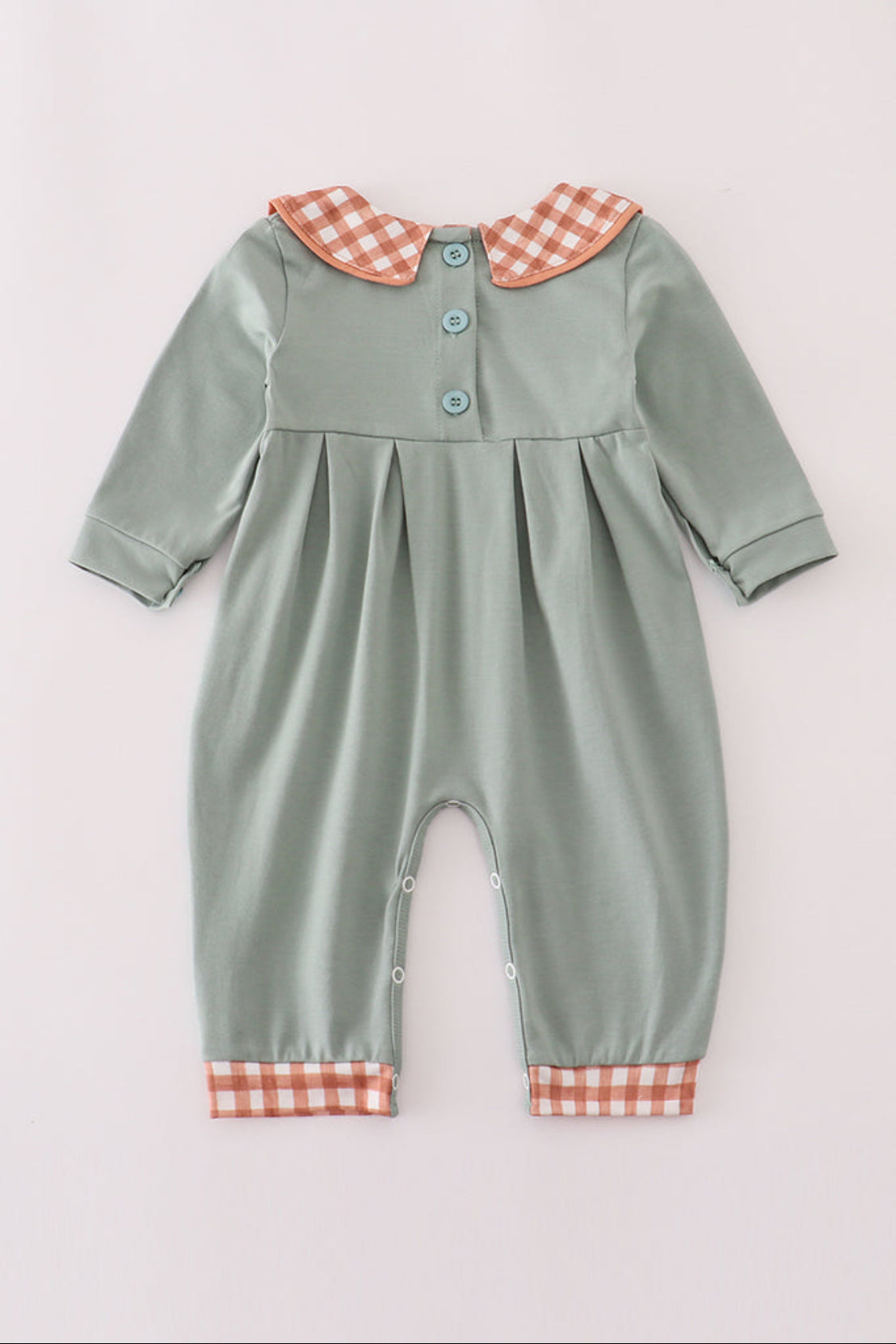 Sage Turkey Pumpkin Embroidery Boy’s Romper