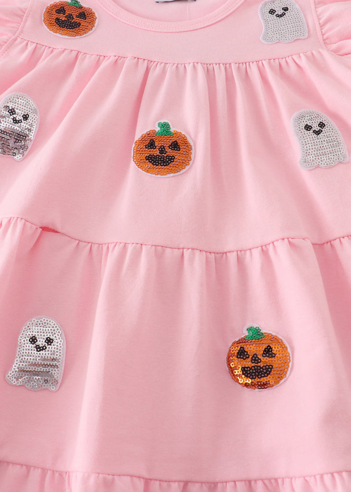 Pink Ghost Pumpkin Sequin Ruffle Dress