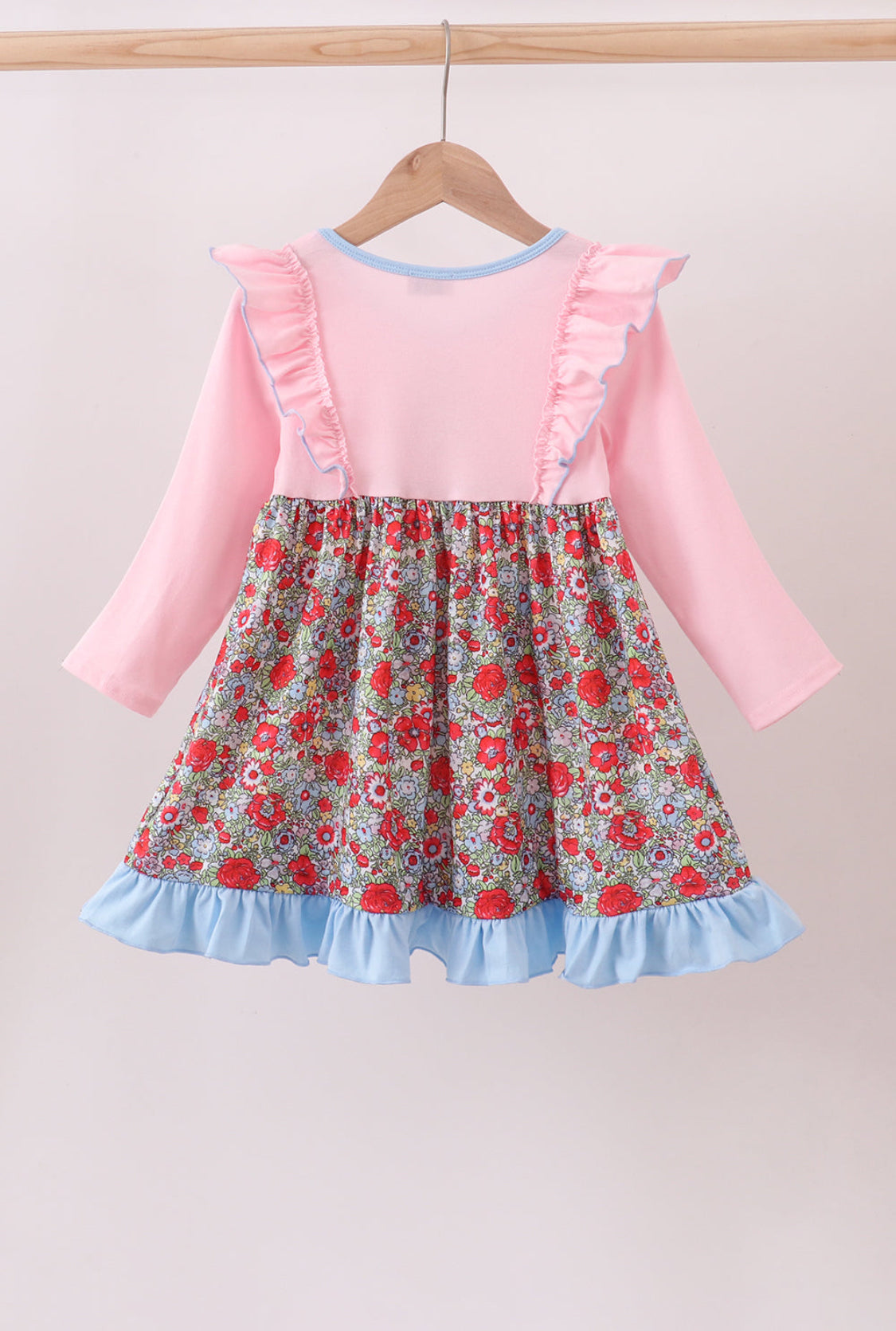 Pink Christmas Tree Appliqué Ruffle Dress