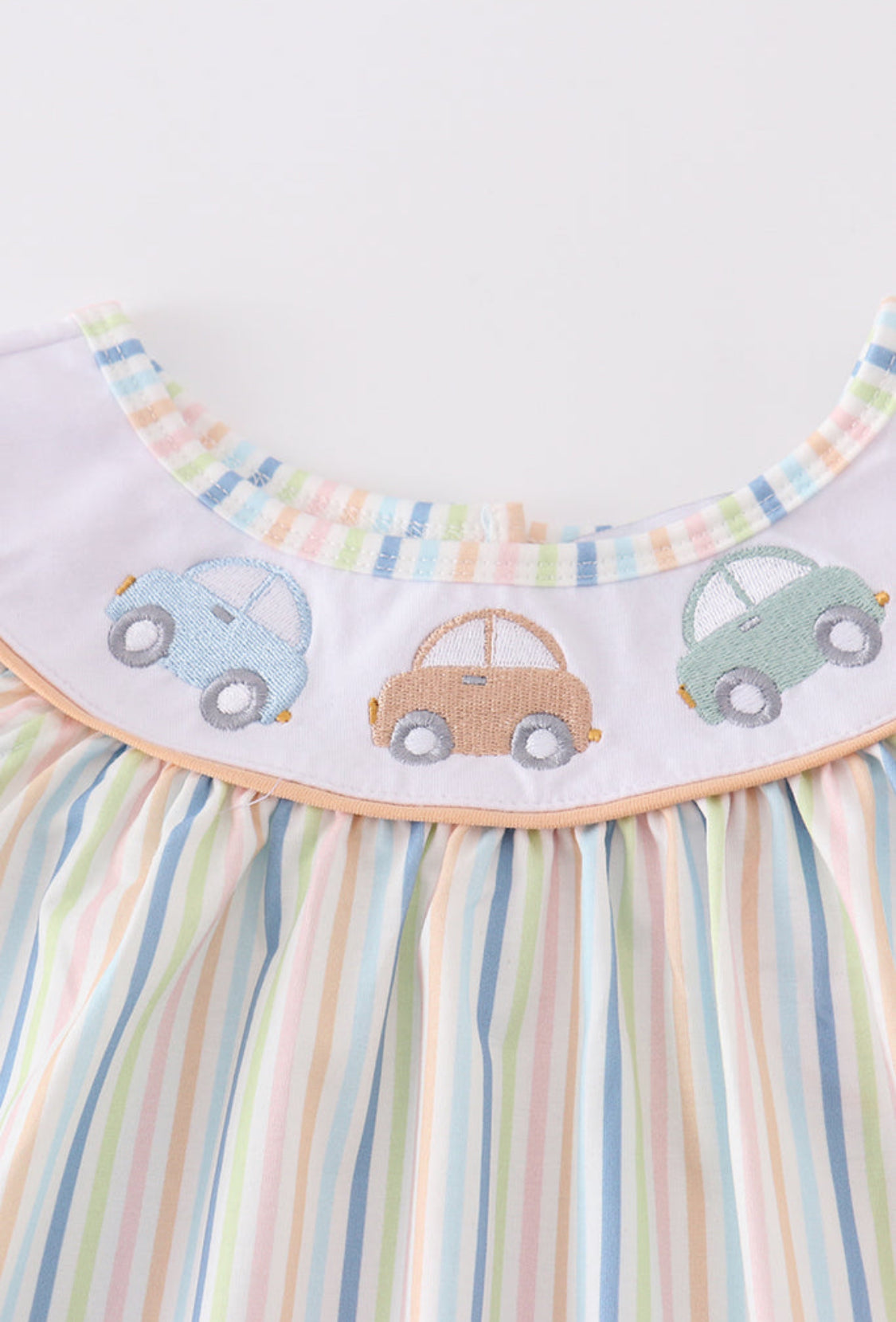 Stripe Car Embroidery Girl’s Shorts Set