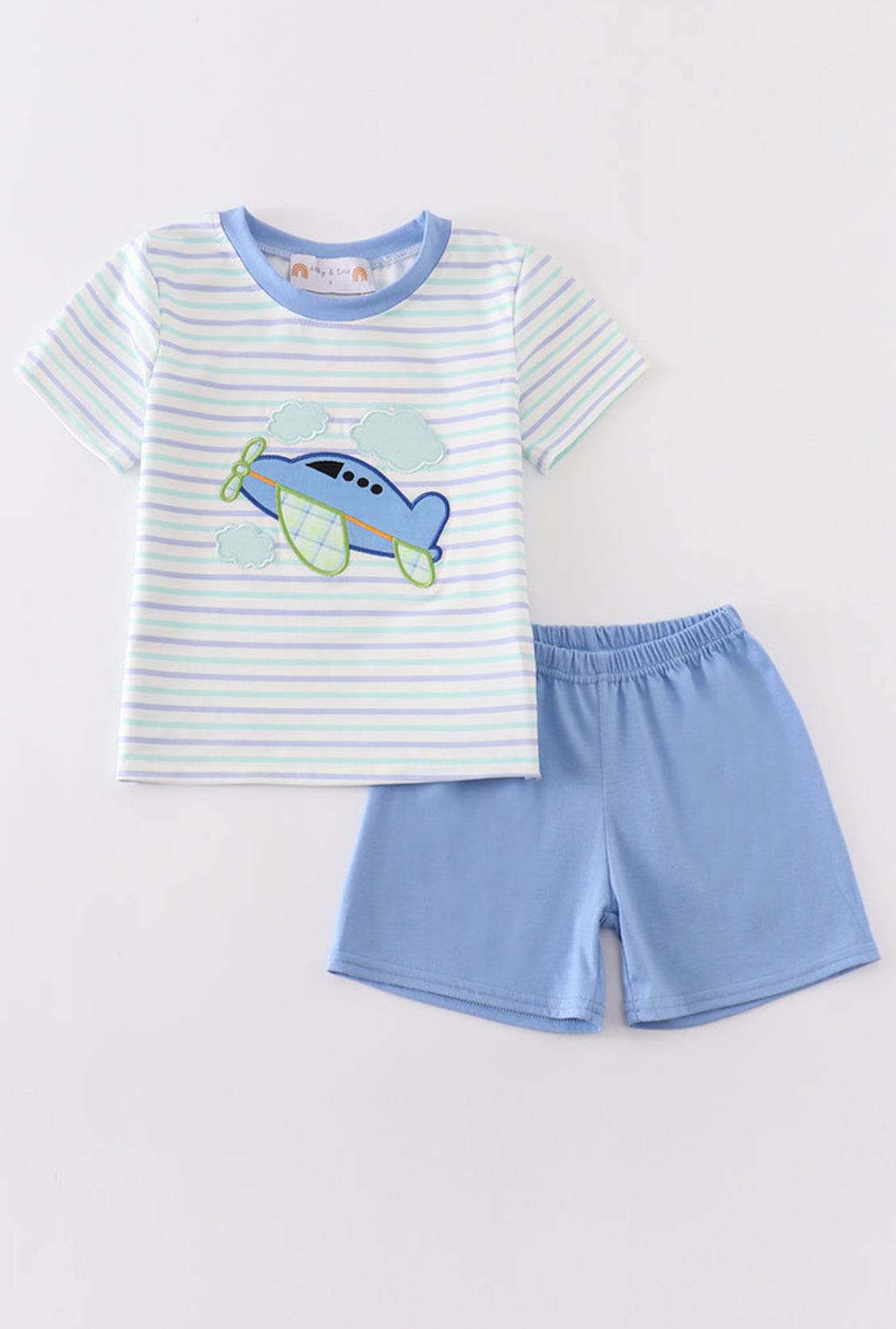 Blue Plane Appliqué Stripe Boy Set
