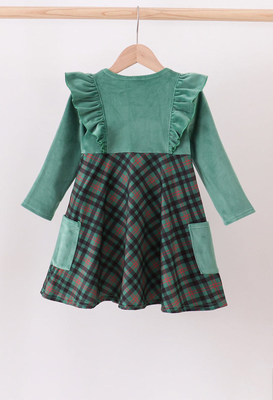 Forest Velvet Ruffle Dress