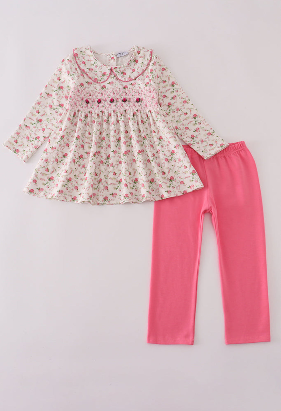 Pink Rose Hand Smocked Girl’s Pants Set