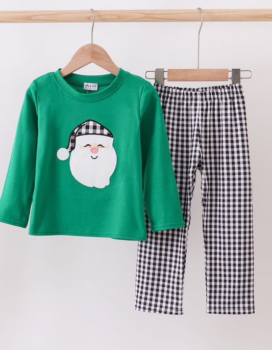 Green Santa Claus Appliqué Boy’s Pants Set