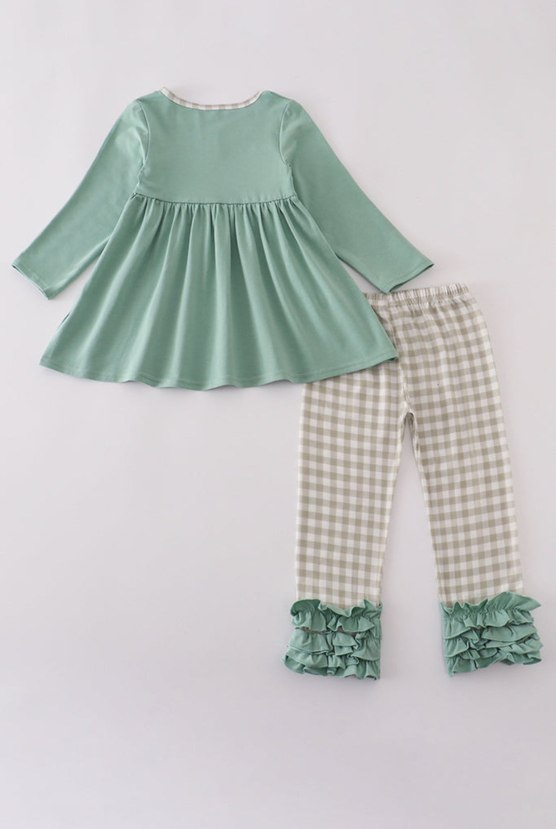Green Duck Embroidery Ruffle Girl’s Pants Set