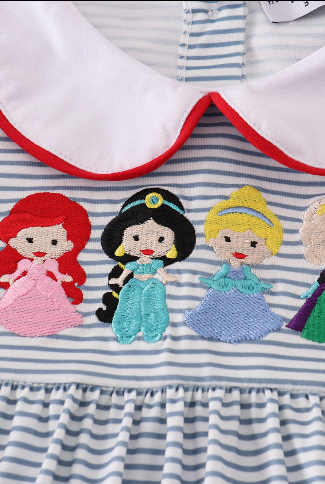 Blue Princess Embroidery Stripe Dress
