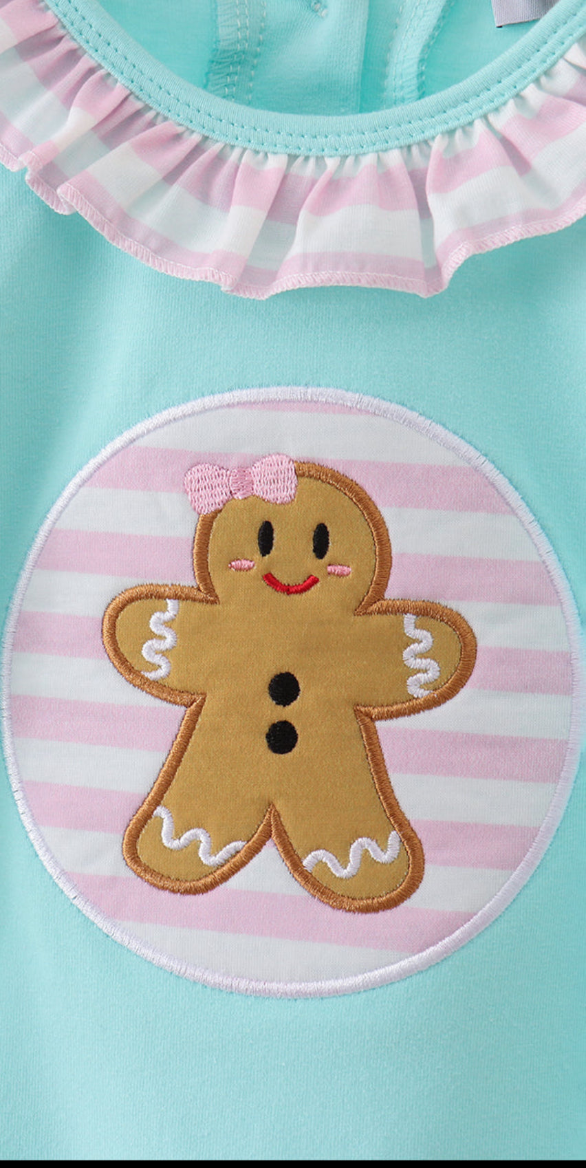 Blue Gingerbread Appliqué Ruffle Girl’s Bubble