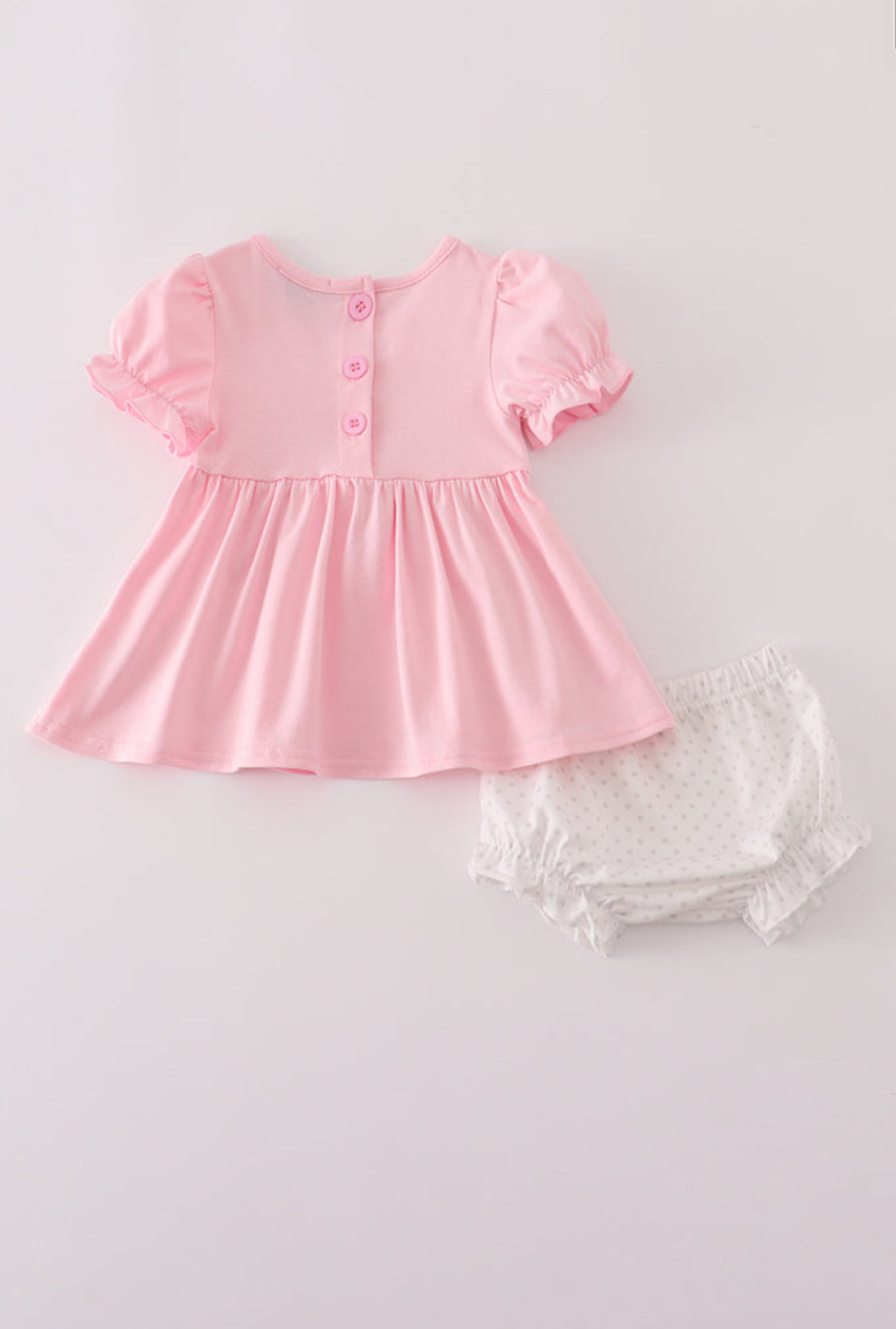 Pink Bow Embroidery Girl’s Bloomer Set