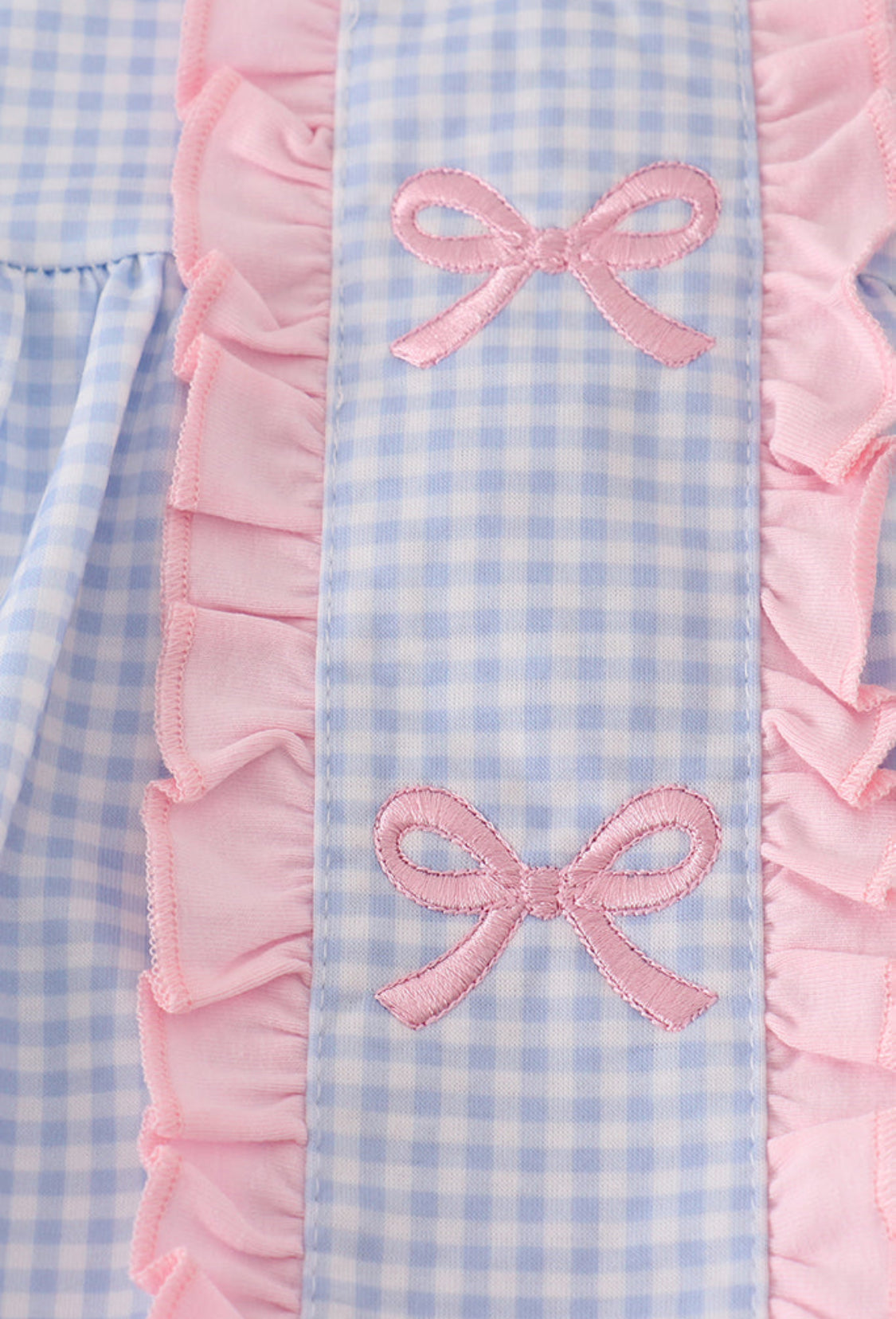 Blue Bow Embroidery Gingham Ruffle Girl’s Bloomer Set