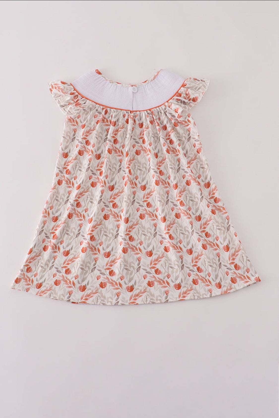Fall Leaves Embroidery Smocked Ruffle Dress